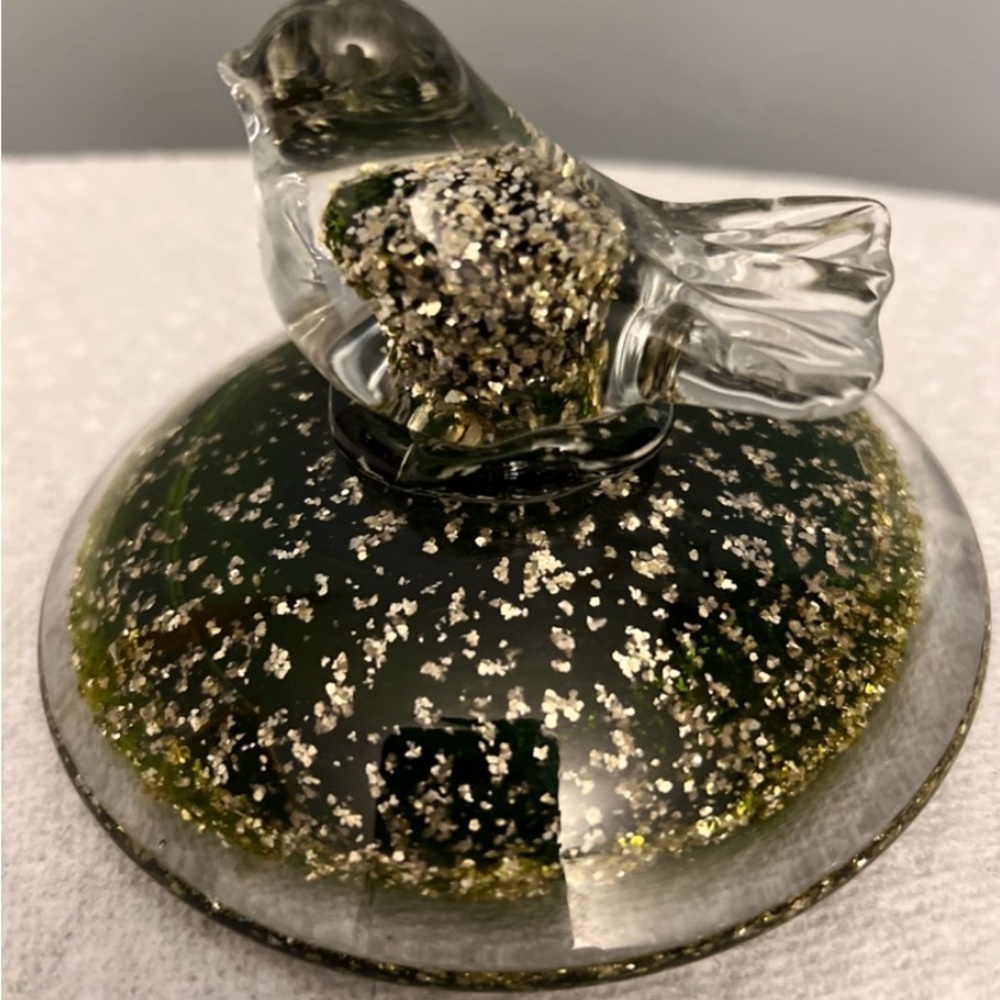 1960's MURANO ITALY ART GLASS GOLD AVENTURINE BIRD DESIGN SCULPTURE PAPERWEIGHT
